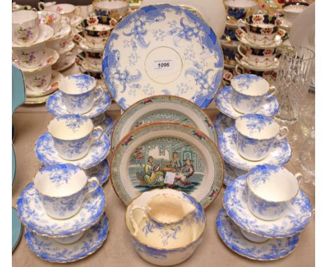 Ceramics - Devon ware Longton blue and white transfer printed part tea service, to include two large sandwich plates, twelve 