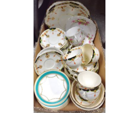 Ceramics - part tea service Sutherland China, twelve side plates, sugar bowl, five cups and saucers, two sandwich plates, dec