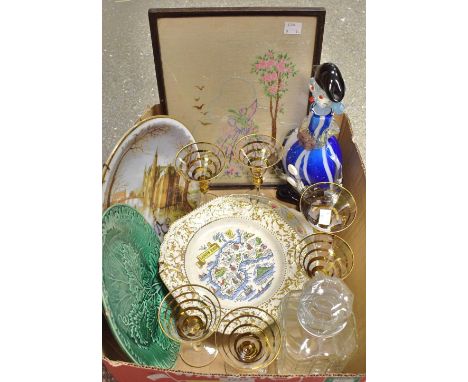 Ceramics & Glass - a Murano style clown decanter;  a set of six conical aperitif glasses etc;  a majolica plate etc qty