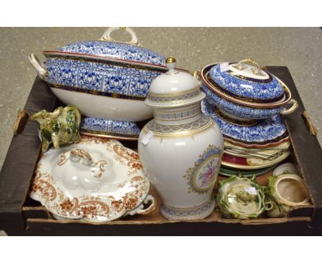 Ceramics - a large Royal Worcester lily pattern tureen and cover; another smaller; Kaiser vase; shell tea ware; plates; etc 
