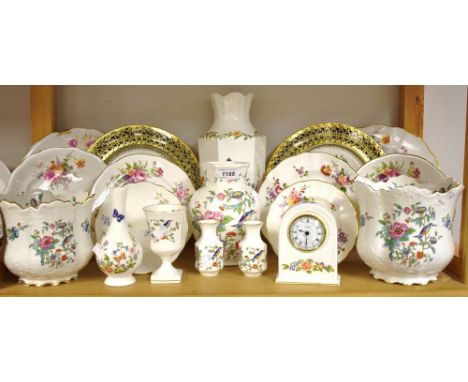 Ceramics - Aynsley Cottage garden and Pembroke pattern vases, jardiniere, mantel clock etc; Royal Crown Derby Posies four var