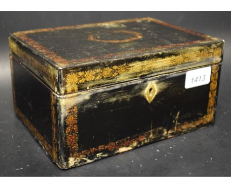 A Victorian rectangular black lacquer tea caddy