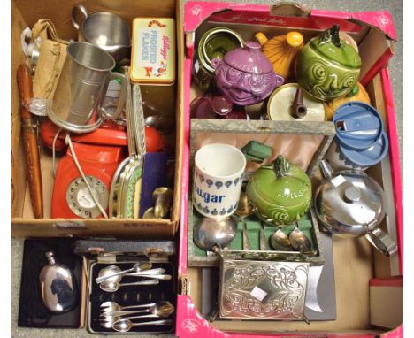 Ceramics and metalware - glazed pickle jars; stainless steel teapot; Art Nouveau style white metal trinket box; Links of Lond