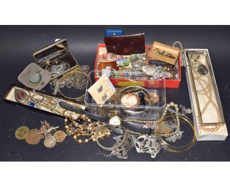 A collection of costume jewellery: a Sekonda lady's watch; an EPNS Art Nouveau buckle; a commemorative Ramsey Macdonald First