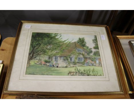 Dennis Summerfield "Cottage at West Clandon" watercolour together with an amusing photographic print.