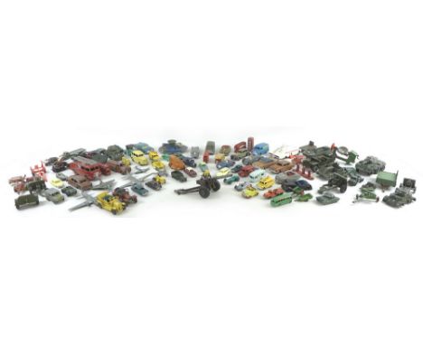 A group of vintage toy vehicles predominantly Corgi, Dinky and Lesney, including cars, hovercraft, aircraft and armoured and 