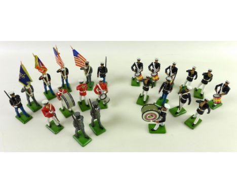 A quantity of Britains lead military figures, comprising US Marine Corps bands, a set of ten 'The Drum and Bugle Team of the 