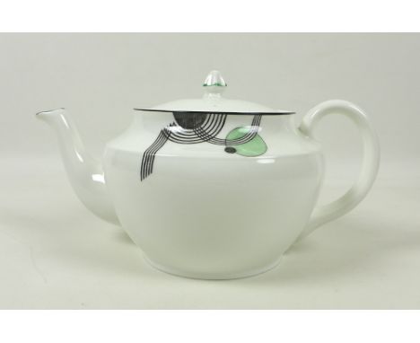 An Art Deco tea set comprising twelve cups, twelve saucers, eleven tea plates, teapot, milk jug and sandwich plate, all with 