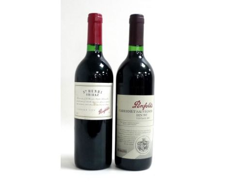 Vintage Wine: a bottle of Penfolds Cabernet Sauvignon, Vintage 1997, Bin 707, bottle number 064299, and a bottle of Penfolds 