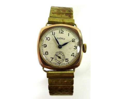 A gentleman's 9ct gold cased Rotary wristwatch, with secondary second dial and Arabic numerals and blued steel hands, 37.7g t