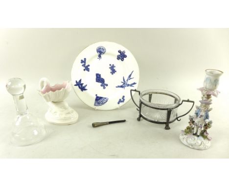 A collection of china items including a Royal Worcester plate, printed with Japanese images in blue, 22.5cm, a Victorian styl