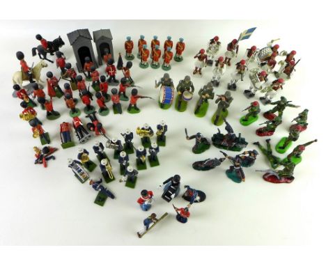 A quantity of plastic military figures, including thirteen piece Britains Royal Marine Band, approx thirty Britains Grenadier