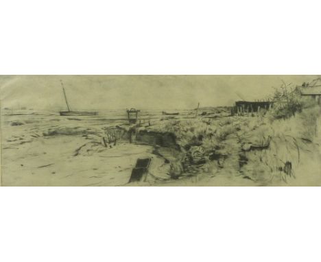 Catherine Maude Nichols RE (British, 1847-1923): 'Brancaster Staithe', a study of the coastline, etching, signed in pencil lo