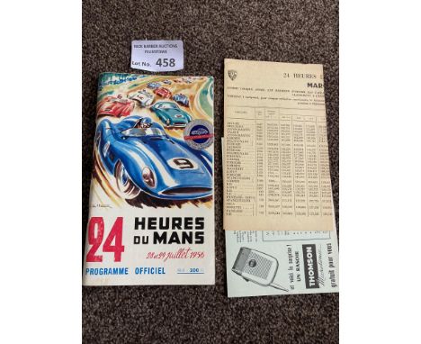 Motor Racing : Le Mans 24 hour race programme rare item original 28/29 June 1956 - super condition in points table & 2 race d