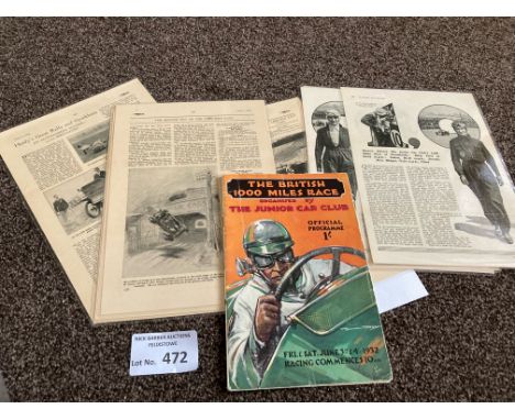 Motor Racing : Brooklands - The British 1000 miles race programme 3/4 June 1932 iconic item, inc result supplement & magazine