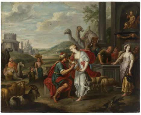 Flemish school of the second third of the 17th century."Rachel at the well".Oil on copper.Provenance: private collection conc