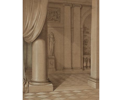 French school of the last quarter of the 18th century."Architectural perspective".Ink, graphite and gouache on paper glued to