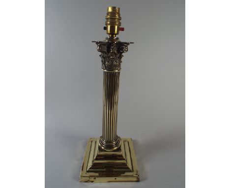 An Early 20th Century Corinthian Column Table Lamp with Shaped Capital Over a Reeded Column and Stepped Base. 38cm HIgh