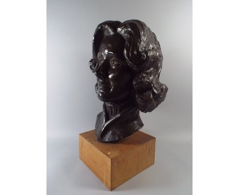 An Interesting Portrait Bust of an Aristocratic Lady, Mounted on a Teak Plinth. 50cm High