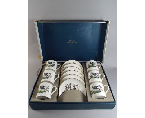 A Royal Worcester Boxed Set of Six Coffee Cans and Saucers with Pheasant Decoration.