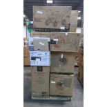 Pallet- Ninja Everclad, Microwave oven, Two Spiderman ride on toys, Multiple Gas Patio Heaters, Flyb