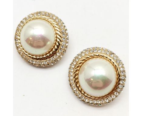 Christian Dior pair of mock mabe pearl / white stone clip on earrings - 3cm diameter 