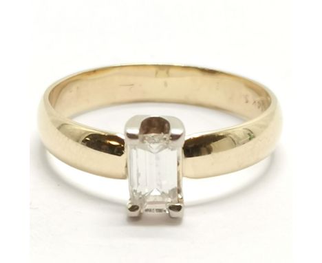 14ct marked gold step cut diamond solitaire ring (stone approx 6.5mm x 3.5mm &amp; 0.45ct) - size T &amp; 3.6g total weight 