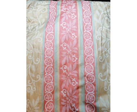 3 pairs of beige, terracotta and blue stripe curtains, 1 pair 222cm long x 134cm wide, 1 pair 196cm long x 72cm wide, 1 pair 