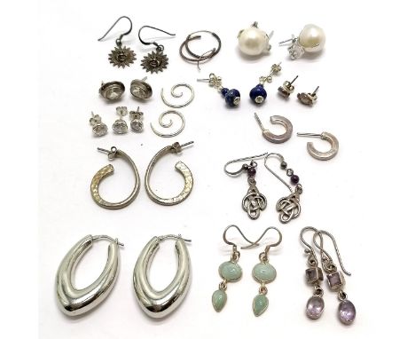 14 x pairs of silver earrings inc Milor (Italian) large hoops (3.5cm), pearl, suns etc - 45g total weight - SOLD ON BEHALF OF