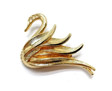 Christian Dior gold tone swan brooch set with white stone - 5cm - SOLD ON BEHALF OF THE NEW BREAST CANCER UNIT APPEAL YEOVIL 