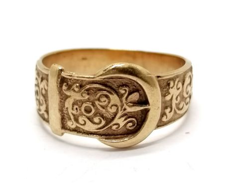 9ct hallmarked gold buckle ring - size R &amp; 3.6g 
