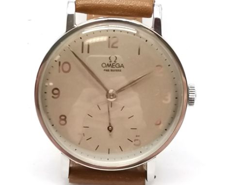 Omega stainless steel cased manual wind wristwatch 34mm case with second hand subdial - running BUT WE CANNOT GUARANTEE THE T