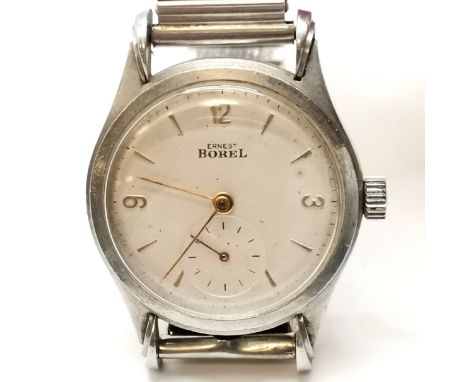 Vintage Ernest Borel manual wind stainless steel 30mm case with teardrop lugs - running BUT WE CANNOT GUARANTEE THE TIMEKEEPI