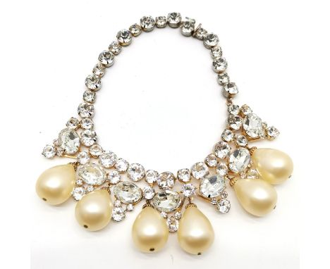 Scaasi white paste / mock pearl collar necklace - 36cm long 