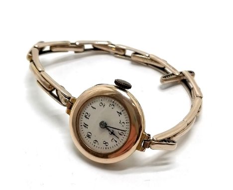 Vintage ladies 9ct gold cased Cudos manual wind wristwatch (20mm case) on a 9ct marked gold sprung bracelet - total weight 13