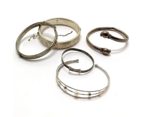 Italian silver cuff bangle set with pearl, silver childs bangle &amp; 3 x vintage silver bangles (1 by Georg Jensen &amp; all