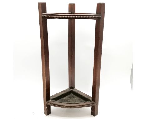 Oak corner stick stand with drop in metal tray 74cm high x 27cm deep - no obvious damage