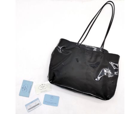 Prada black patent leather handbag with lace straps - 38cm x 28cm &amp; has original 1995 authenticity card (from Harrods) ~ 