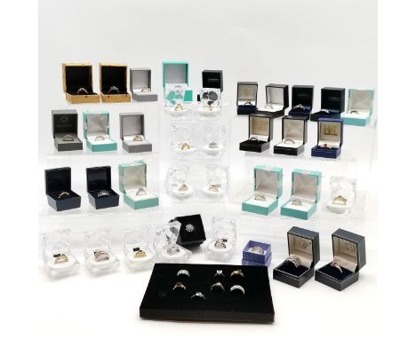 Large qty (44) of silver stone set rings inc tourmaline, blue topaz, ruby, sapphire etc - total ring weight 200g - most in re