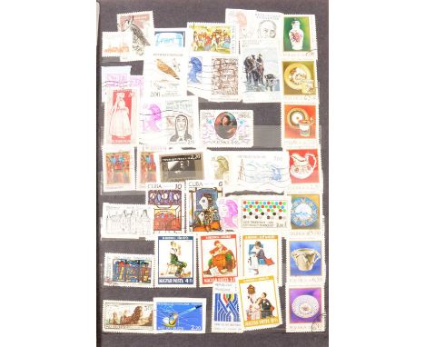 Collection of stamps, First Day Covers and Russian bank notes.Qty: 1 box