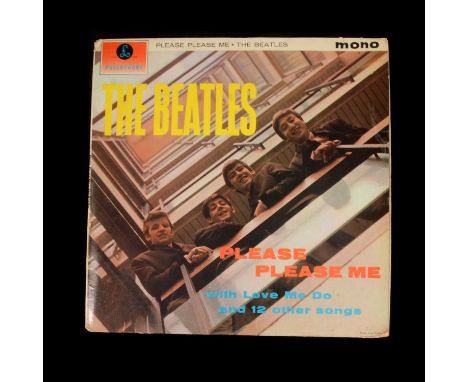 The Beatles Please Please Me LP vinyl record, mono, PMC-1202, gold/black label, XEX 421-1N / XEX 422-1N, with inner sleeve.Co