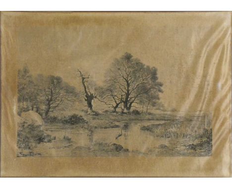 After Gautier, Landscape, print on silk, 47x64cm.