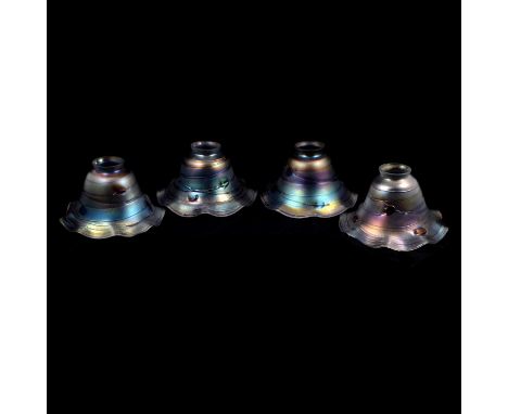A set of four Art Nouveau style glass lamp shades, slight iridescence, wavy rims, diam 20.5cm, height 11cm.Qty: 4