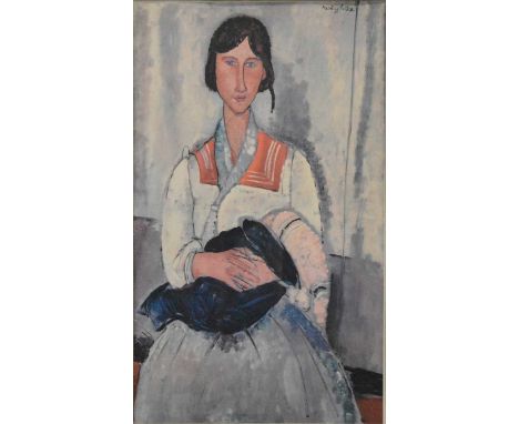After Modigliani, Gypsy Woman with a Baby, colour print, image 61x37cm.
