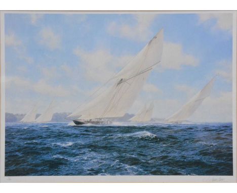 Steven Dews,Britannia racing off Cowes,limited edition colour print, signed and numbered 93/850,53x73cm.