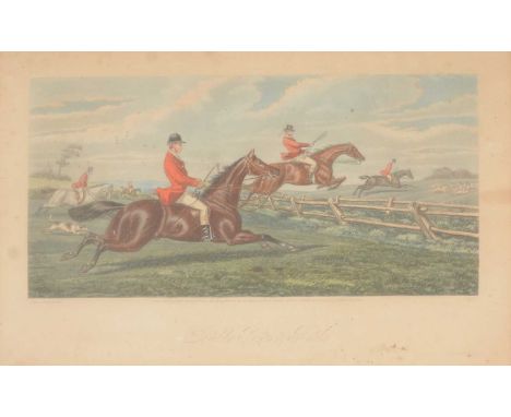 After Sheldon-Williams, six hunting prints, 23x36cm, and a print after Morland.