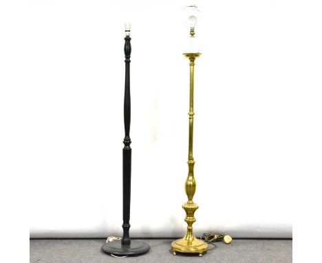 Brass standard lamp, knopped and pear column, circular base, 'candle' fitment, 138cm; and another standard lamp. (2)Qty: 2