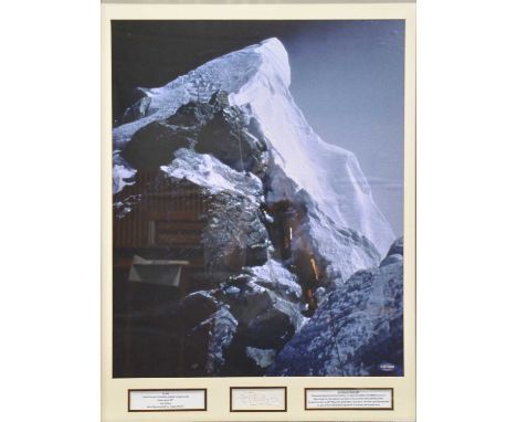 Buzz Aldrin, framed photographs and signed cheque memorabilia, and Edmund Hilary, framed photograph and signature memorabilia