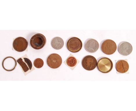 A charming collection of mid-20th century and slightly later coin related magic / conjuring tricks. Featuring various trick c