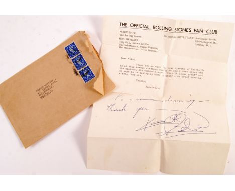 Keith Richards - Songwriter / Guitarist for The Rolling Stones, original hand signed letter. Official ' Rolling Stones Fan Cl